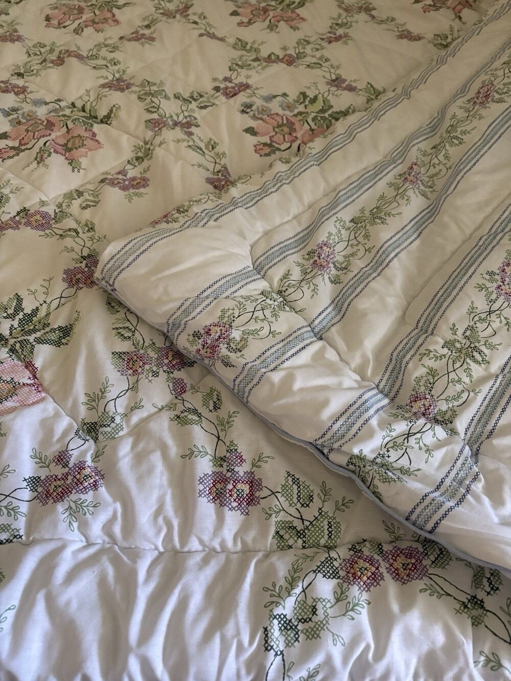 Louis Nichole Stevens Comforter Full Queen Sz Reversible Faux Embroidery Stripe